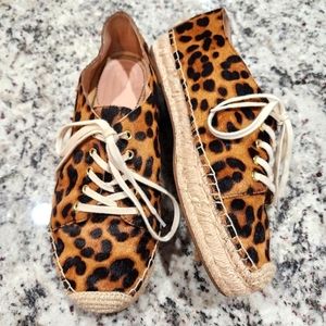 J. CREW • leopard print calf hair espadrille sneaker